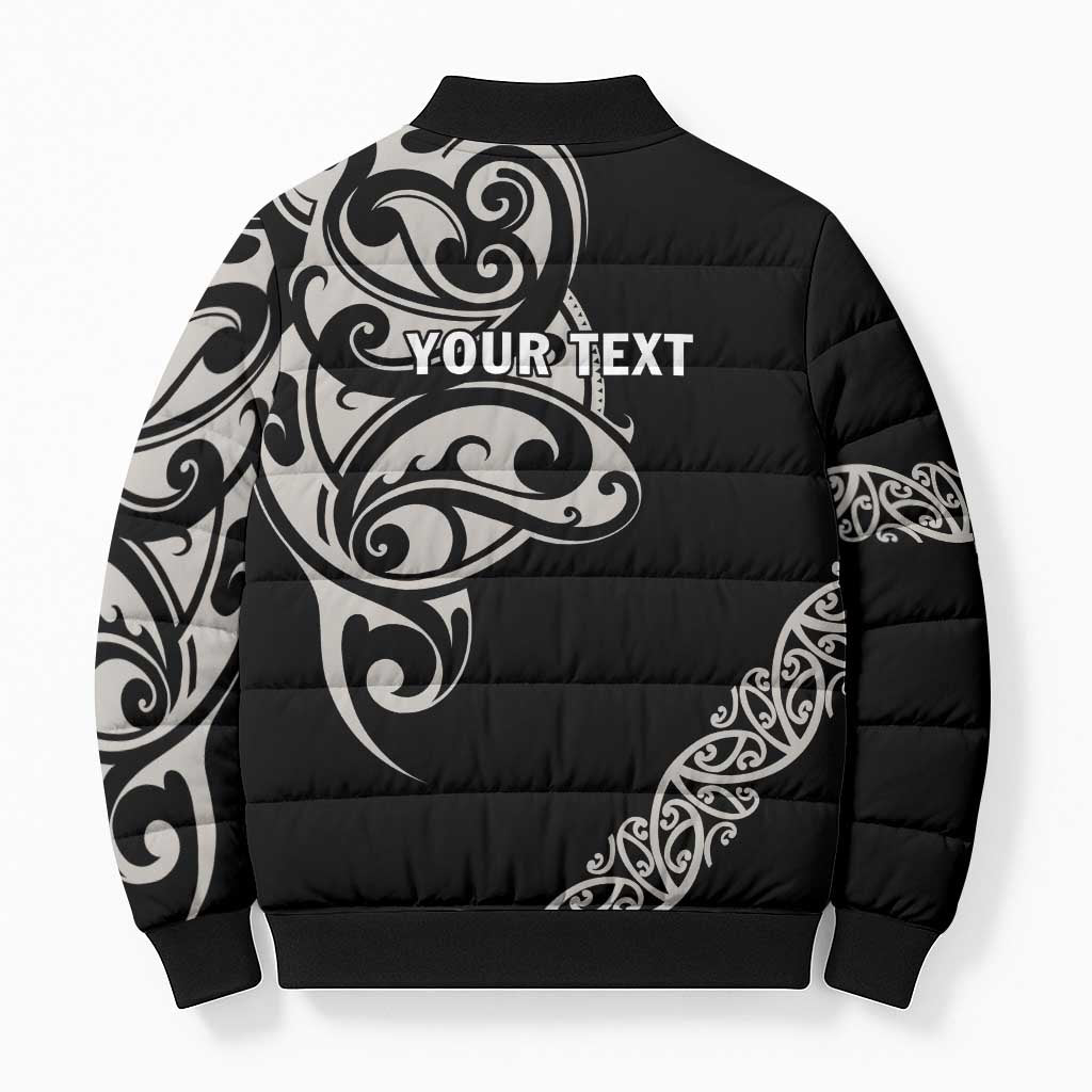 All Black Maori Tribal Tattoo Personalised Bomber Puffer Jacket Stone Gray Polynesian Style - Polynesian Pride