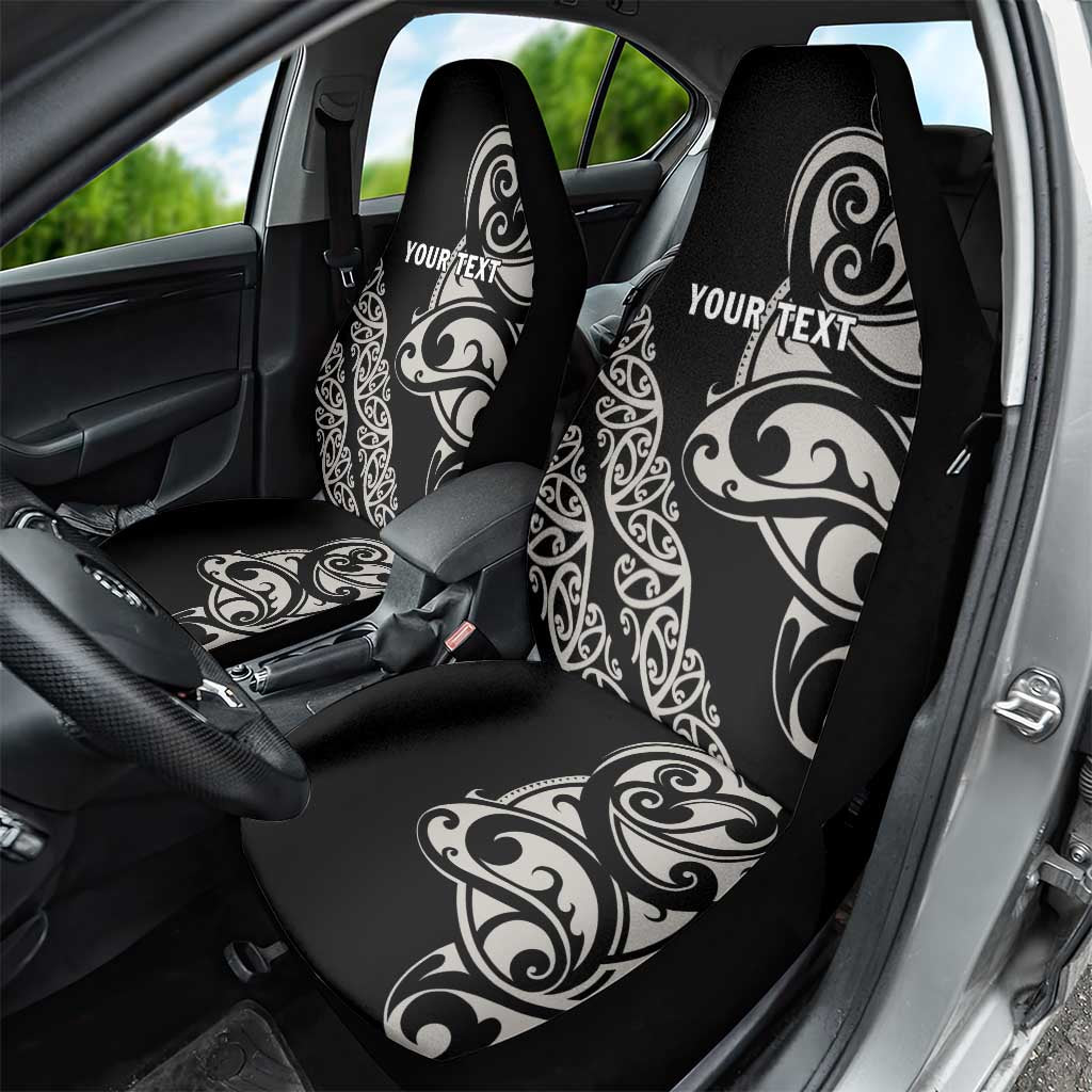 All Black Maori Tribal Tattoo Personalised Car Seat Cover Stone Gray Polynesian Style - Polynesian Pride