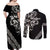 All Black Maori Tribal Tattoo Personalised Couples Matching Off Shoulder Maxi Dress and Long Sleeve Button Shirt Stone Gray Polynesian Style - Polynesian Pride