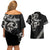 All Black Maori Tribal Tattoo Personalised Couples Matching Off Shoulder Short Dress and Hawaiian Shirt Stone Gray Polynesian Style - Polynesian Pride