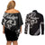 All Black Maori Tribal Tattoo Personalised Couples Matching Off Shoulder Short Dress and Long Sleeve Button Shirt Stone Gray Polynesian Style - Polynesian Pride