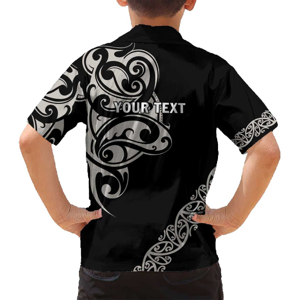 All Black Maori Tribal Tattoo Personalised Family Matching Off Shoulder Short Dress and Hawaiian Shirt Stone Gray Polynesian Style - Polynesian Pride