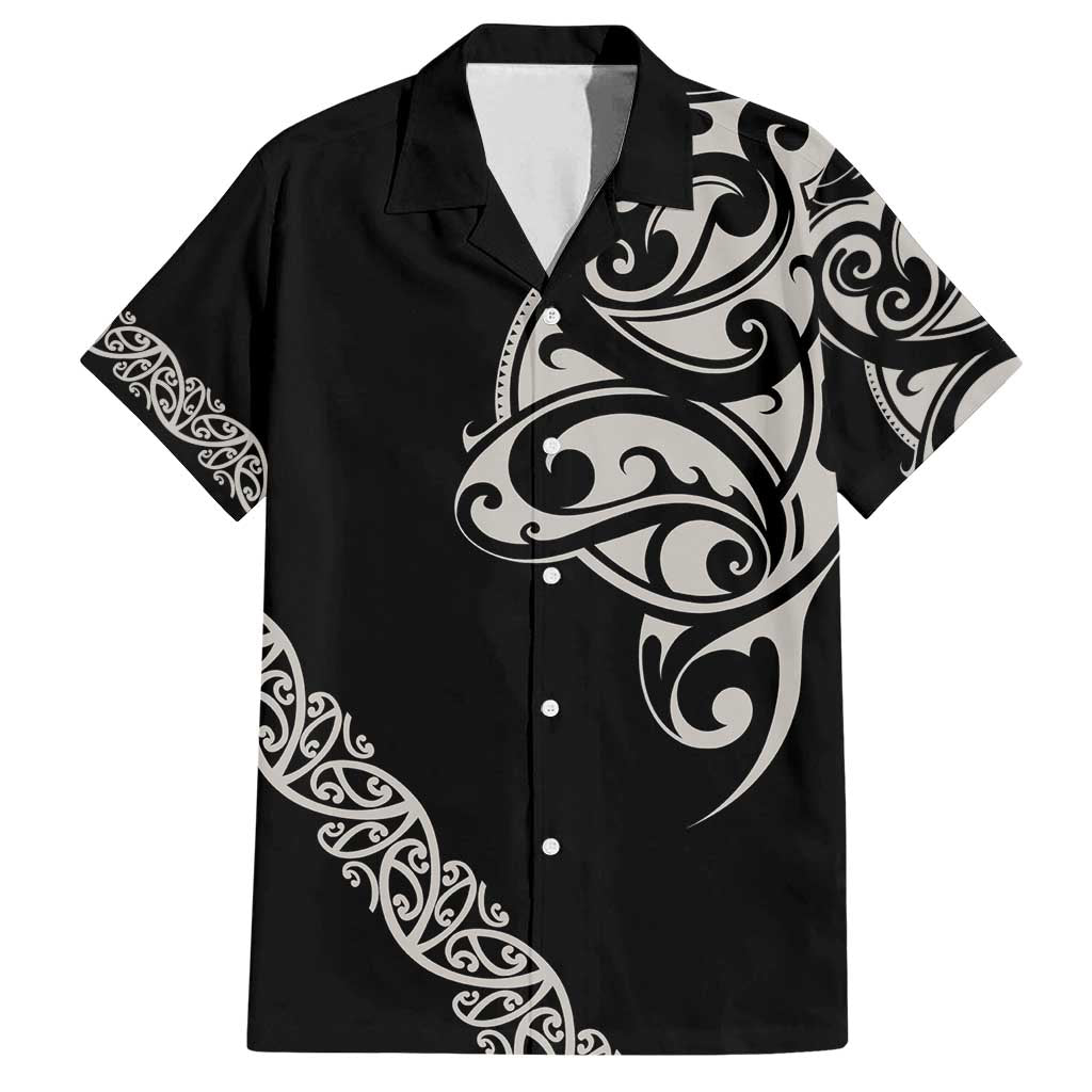 All Black Maori Tribal Tattoo Personalised Family Matching Off Shoulder Short Dress and Hawaiian Shirt Stone Gray Polynesian Style - Polynesian Pride