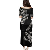 All Black Maori Tribal Tattoo Personalised Family Matching Puletasi and Hawaiian Shirt Stone Gray Polynesian Style - Polynesian Pride