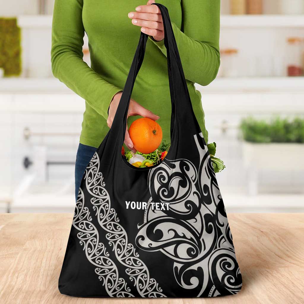 All Black Maori Tribal Tattoo Personalised Grocery Bag Stone Gray Polynesian Style - Polynesian Pride