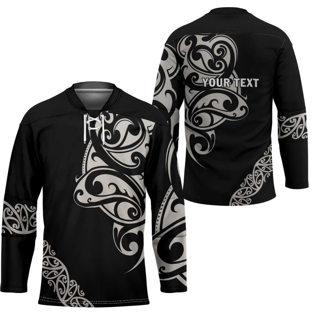 All Black Maori Tribal Tattoo Personalised Hockey Jersey Stone Gray Polynesian Style - Polynesian Pride