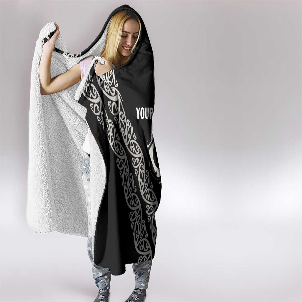 All Black Maori Tribal Tattoo Personalised Hooded Blanket Stone Gray Polynesian Style - Polynesian Pride