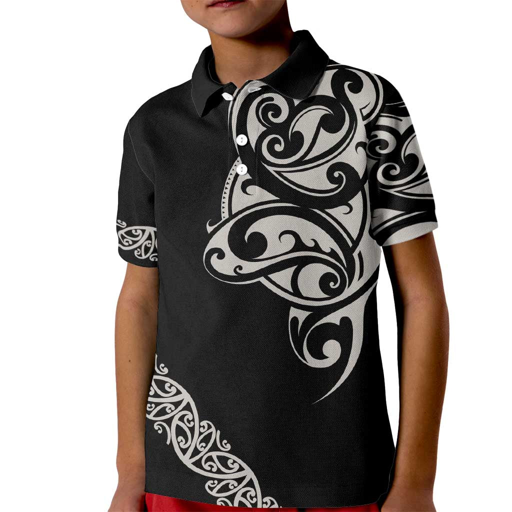 All Black Maori Tribal Tattoo Personalised Kid Polo Shirt Stone Gray Polynesian Style - Polynesian Pride