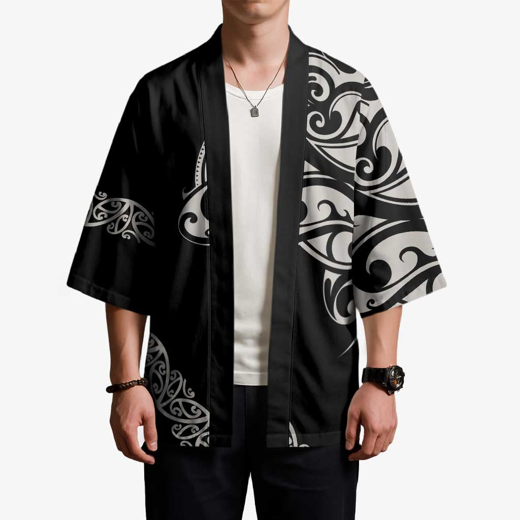 All Black Maori Tribal Tattoo Personalised Kimono Stone Gray Polynesian Style - Polynesian Pride