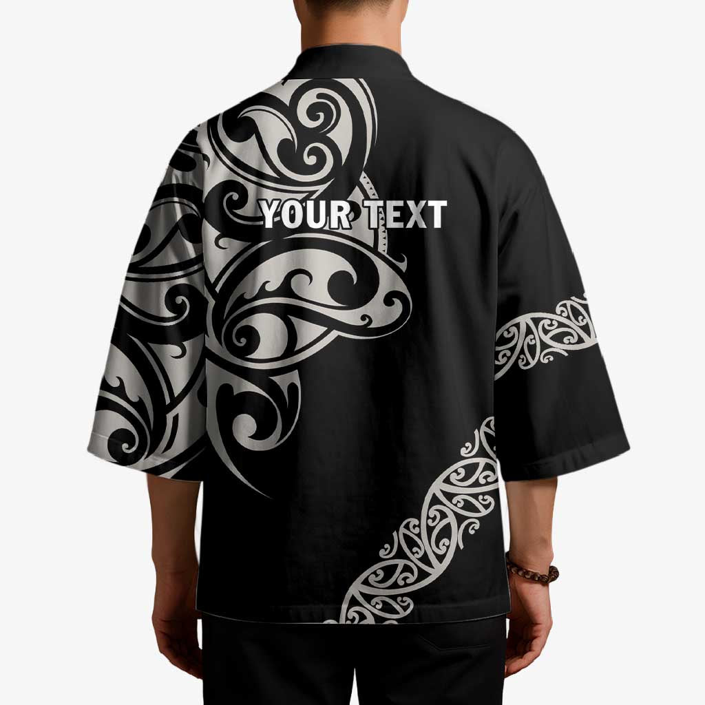 All Black Maori Tribal Tattoo Personalised Kimono Stone Gray Polynesian Style - Polynesian Pride