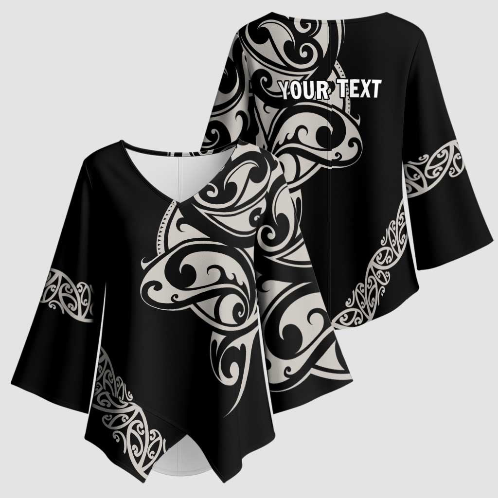 All Black Maori Tribal Tattoo Personalised Kimono Sleeve Blouse Stone Gray Polynesian Style - Polynesian Pride