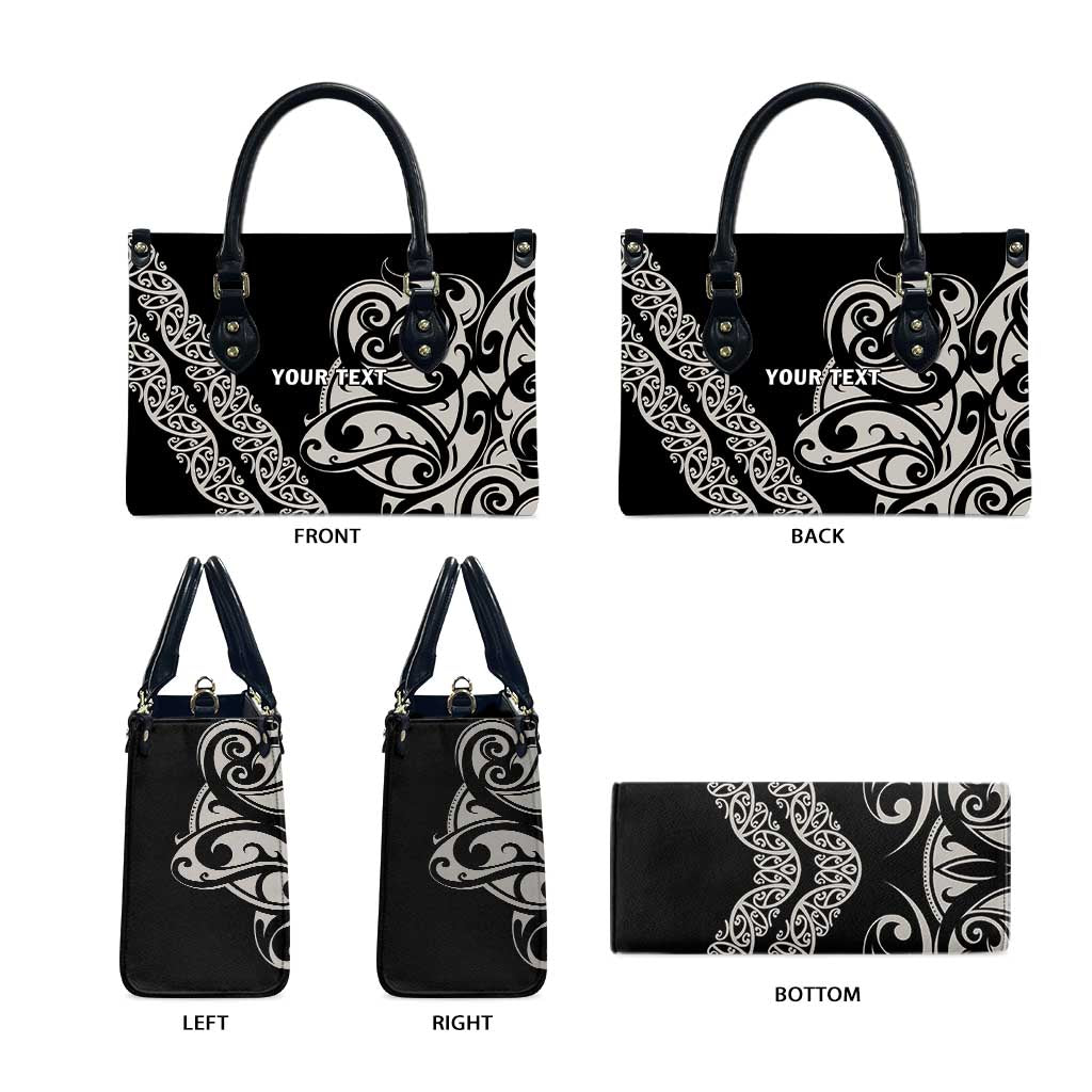 All Black Maori Tribal Tattoo Personalised Leather Bag Stone Gray Polynesian Style - Polynesian Pride