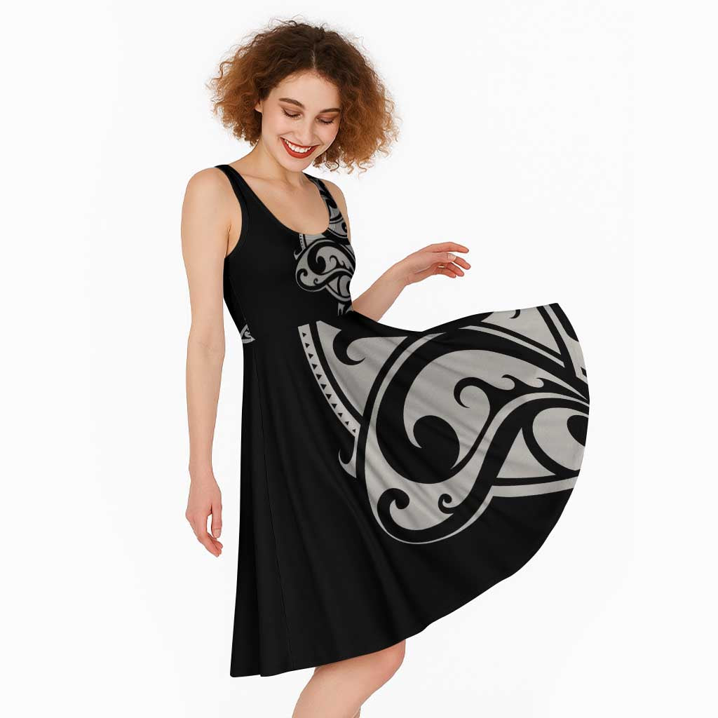 All Black Maori Tribal Tattoo Personalised Midi Dress Stone Gray Polynesian Style - Polynesian Pride