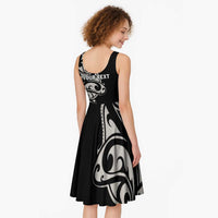 All Black Maori Tribal Tattoo Personalised Midi Dress Stone Gray Polynesian Style - Polynesian Pride