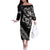 All Black Maori Tribal Tattoo Personalised Off The Shoulder Long Sleeve Dress Stone Gray Polynesian Style - Polynesian Pride