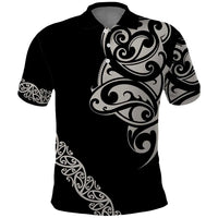 All Black Maori Tribal Tattoo Personalised Polo Shirt Stone Gray Polynesian Style - Polynesian Pride