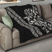 All Black Maori Tribal Tattoo Personalised Quilt Stone Gray Polynesian Style - Polynesian Pride