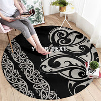 All Black Maori Tribal Tattoo Personalised Round Carpet Stone Gray Polynesian Style - Polynesian Pride