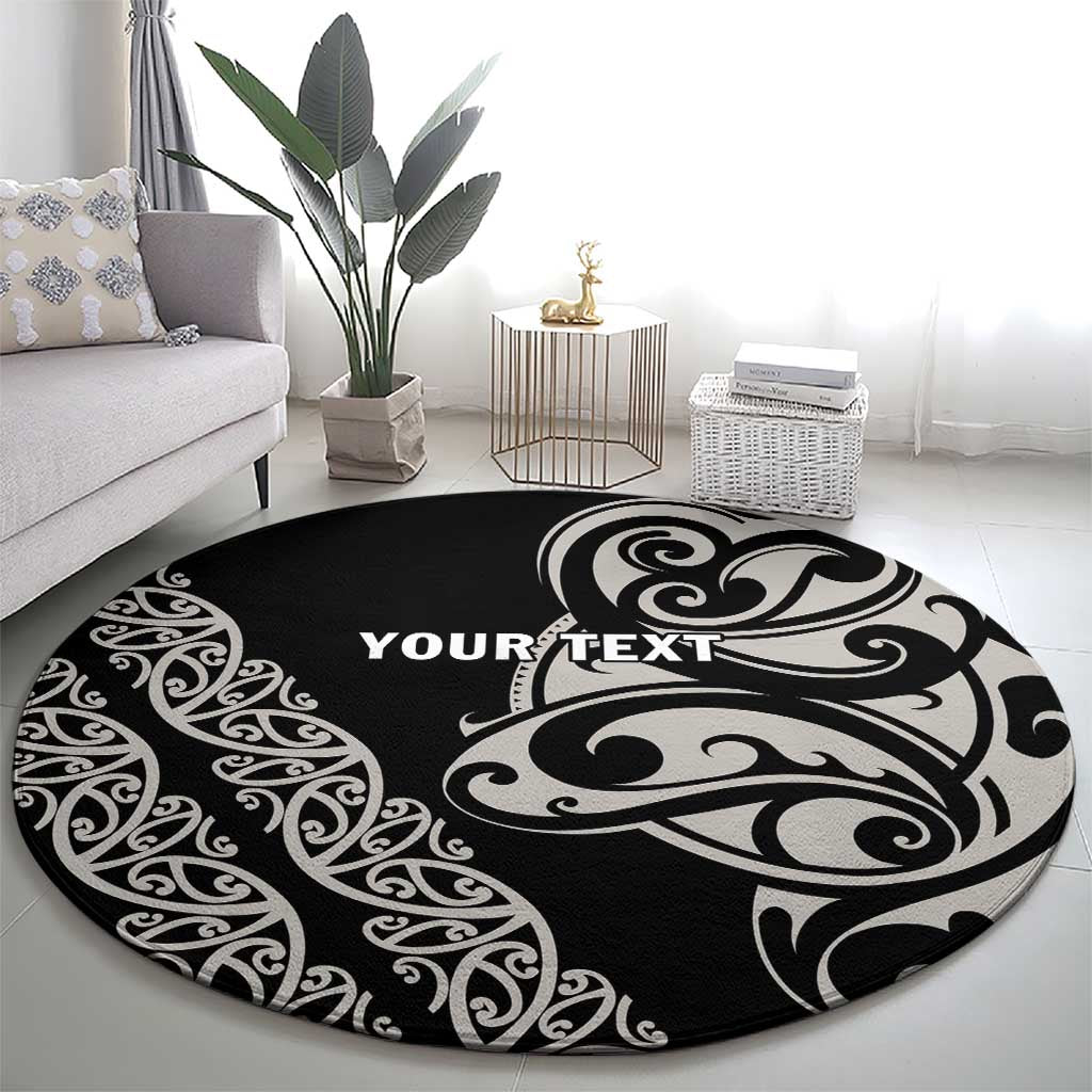 All Black Maori Tribal Tattoo Personalised Round Carpet Stone Gray Polynesian Style - Polynesian Pride