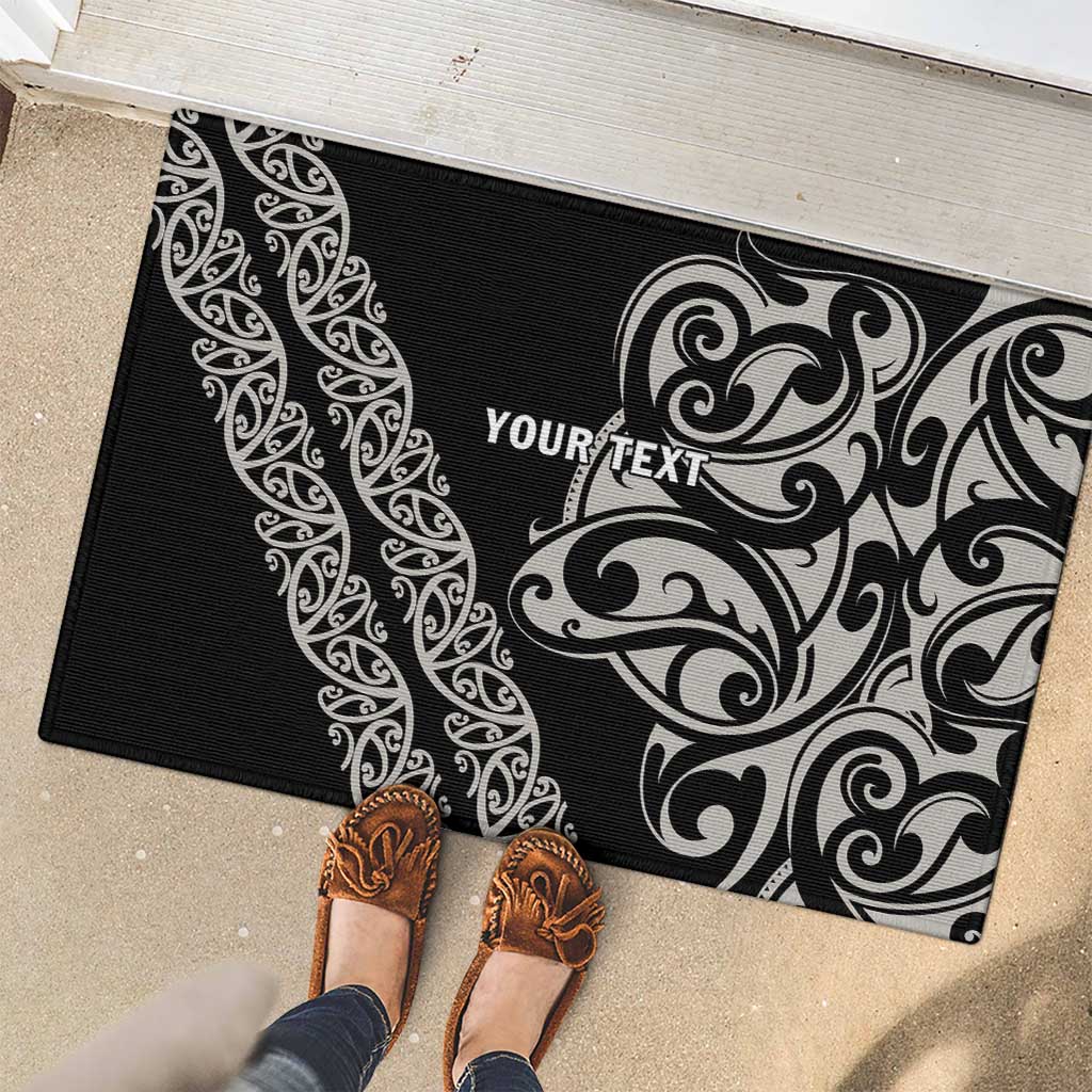 All Black Maori Tribal Tattoo Personalised Rubber Doormat Stone Gray Polynesian Style - Polynesian Pride