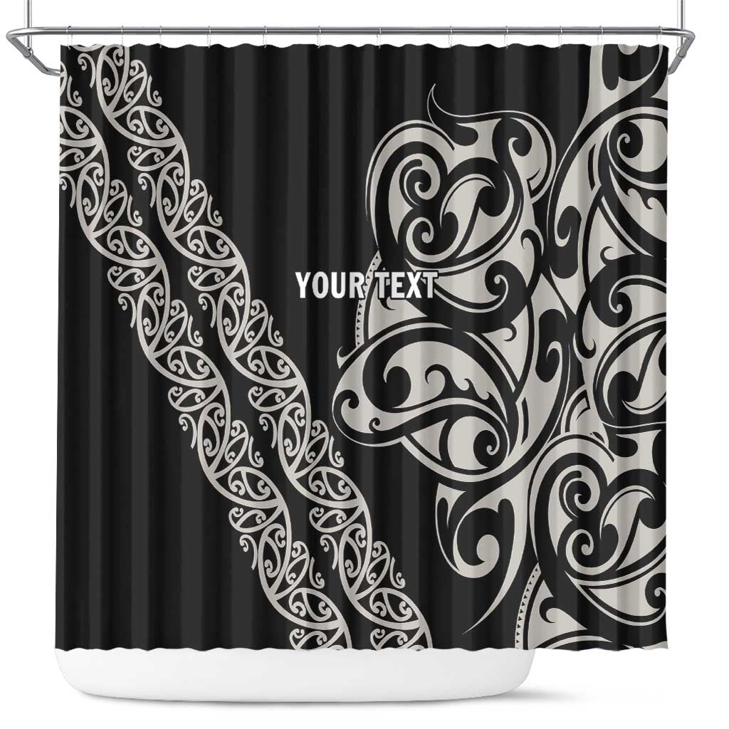 All Black Maori Tribal Tattoo Personalised Shower Curtain Stone Gray Polynesian Style - Polynesian Pride