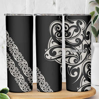 All Black Maori Tribal Tattoo Personalised Skinny Tumbler Stone Gray Polynesian Style - Polynesian Pride