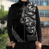 All Black Maori Tribal Tattoo Personalised Sleeveless Puffer Jacket Stone Gray Polynesian Style - Polynesian Pride