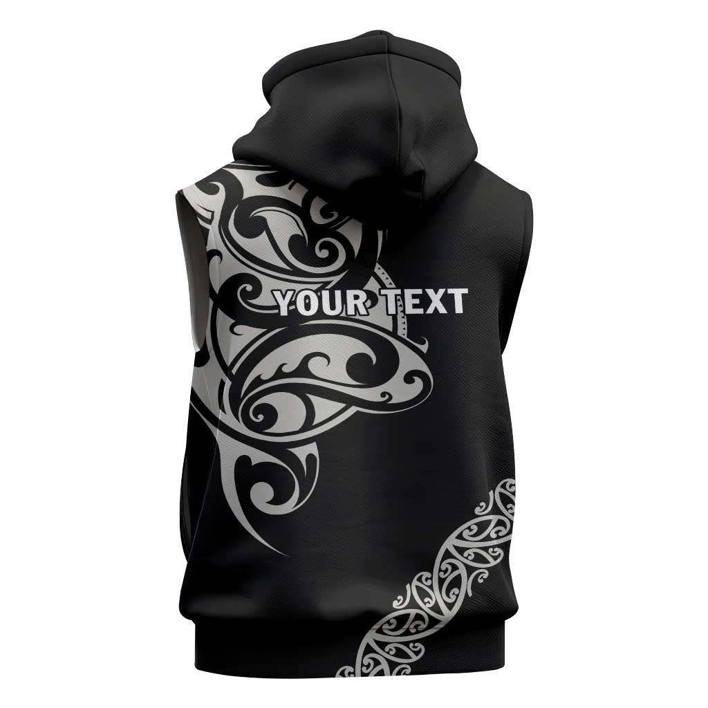 All Black Maori Tribal Tattoo Personalised Sleeveless Zip Hoodie Stone Gray Polynesian Style LT9