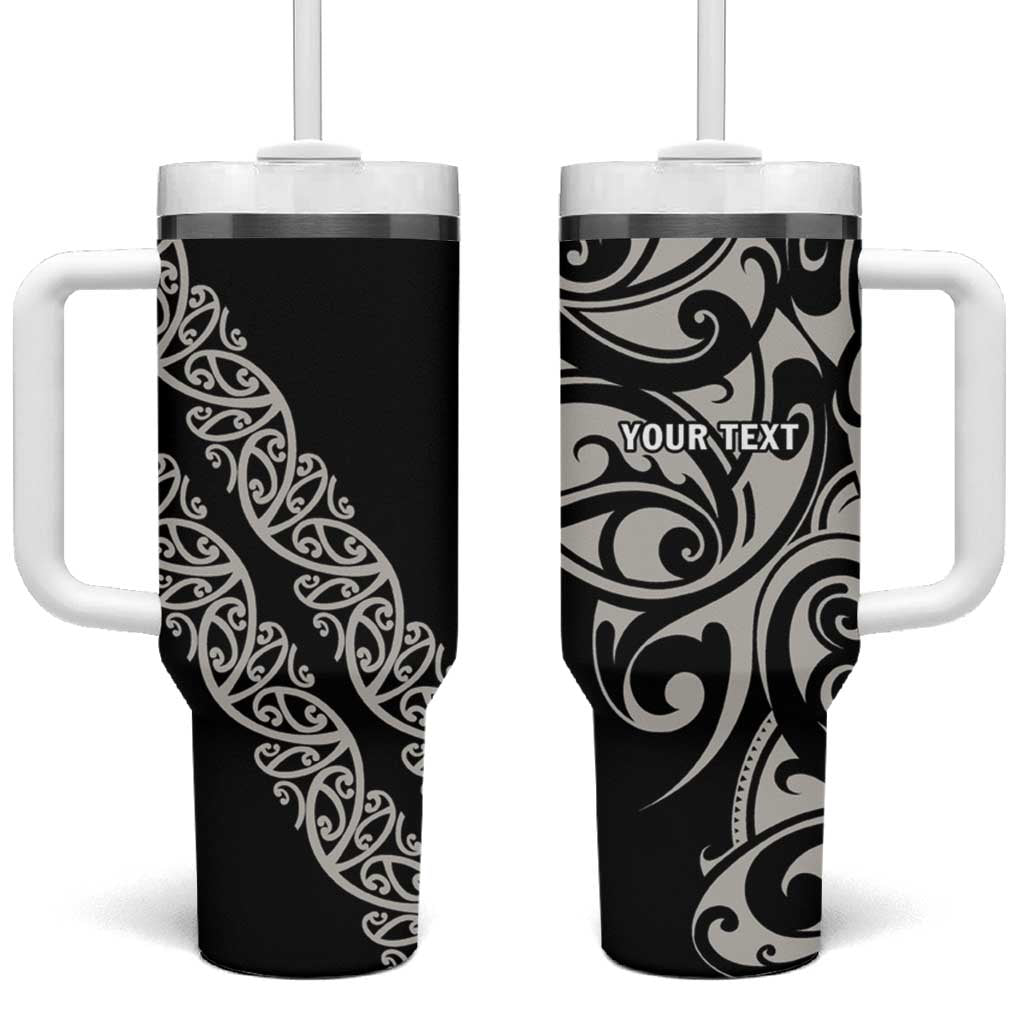 All Black Maori Tribal Tattoo Personalised Tumbler With Handle Stone Gray Polynesian Style - Polynesian Pride