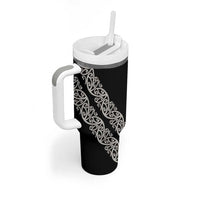 All Black Maori Tribal Tattoo Personalised Tumbler With Handle Stone Gray Polynesian Style - Polynesian Pride