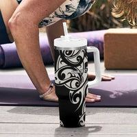 All Black Maori Tribal Tattoo Personalised Tumbler With Handle Stone Gray Polynesian Style - Polynesian Pride