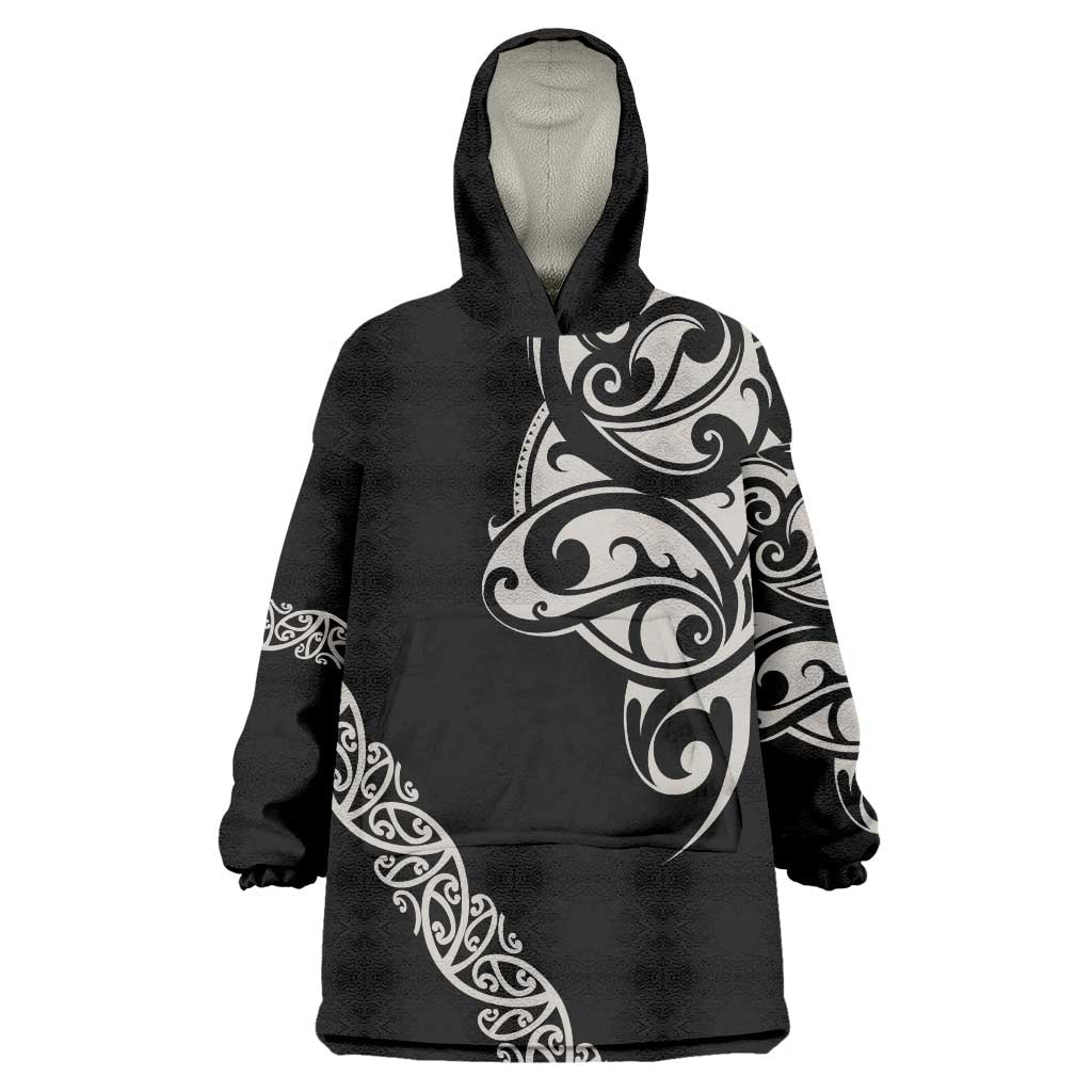 All Black Maori Tribal Tattoo Personalised Wearable Blanket Hoodie Stone Gray Polynesian Style - Polynesian Pride