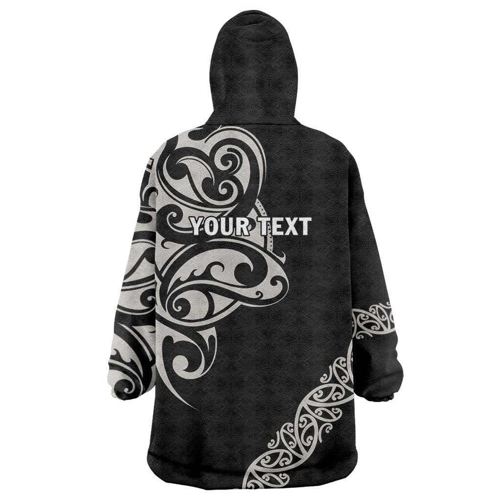 All Black Maori Tribal Tattoo Personalised Wearable Blanket Hoodie Stone Gray Polynesian Style - Polynesian Pride