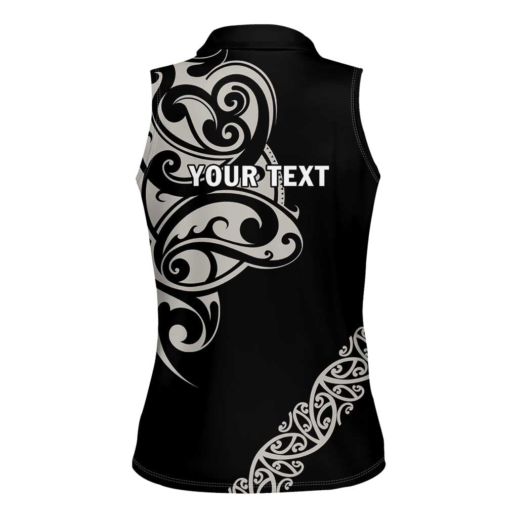 All Black Maori Tribal Tattoo Personalised Women Sleeveless Polo Shirt Stone Gray Polynesian Style - Polynesian Pride