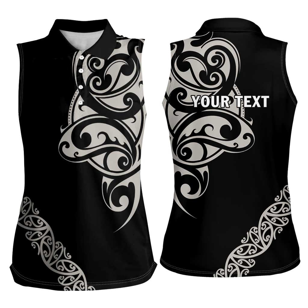 All Black Maori Tribal Tattoo Personalised Women Sleeveless Polo Shirt Stone Gray Polynesian Style - Polynesian Pride