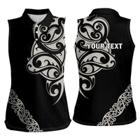 All Black Maori Tribal Tattoo Personalised Women Sleeveless Polo Shirt Stone Gray Polynesian Style - Polynesian Pride