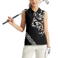 All Black Maori Tribal Tattoo Personalised Women Sleeveless Polo Shirt Stone Gray Polynesian Style - Polynesian Pride