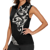 All Black Maori Tribal Tattoo Personalised Women Sleeveless Polo Shirt Stone Gray Polynesian Style - Polynesian Pride