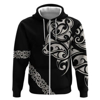 All Black Maori Tribal Tattoo Personalised Zip Hoodie Stone Gray Polynesian Style - Polynesian Pride