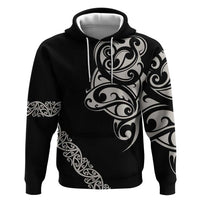All Black Maori Tribal Tattoo Personalised Zip Hoodie Stone Gray Polynesian Style - Polynesian Pride