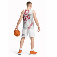 All White Maori Tribal Tattoo Personalised Basketball Jersey Classic Red Polynesian Style - Polynesian Pride
