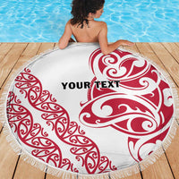 All White Maori Tribal Tattoo Personalised Beach Blanket Classic Red Polynesian Style - Polynesian Pride