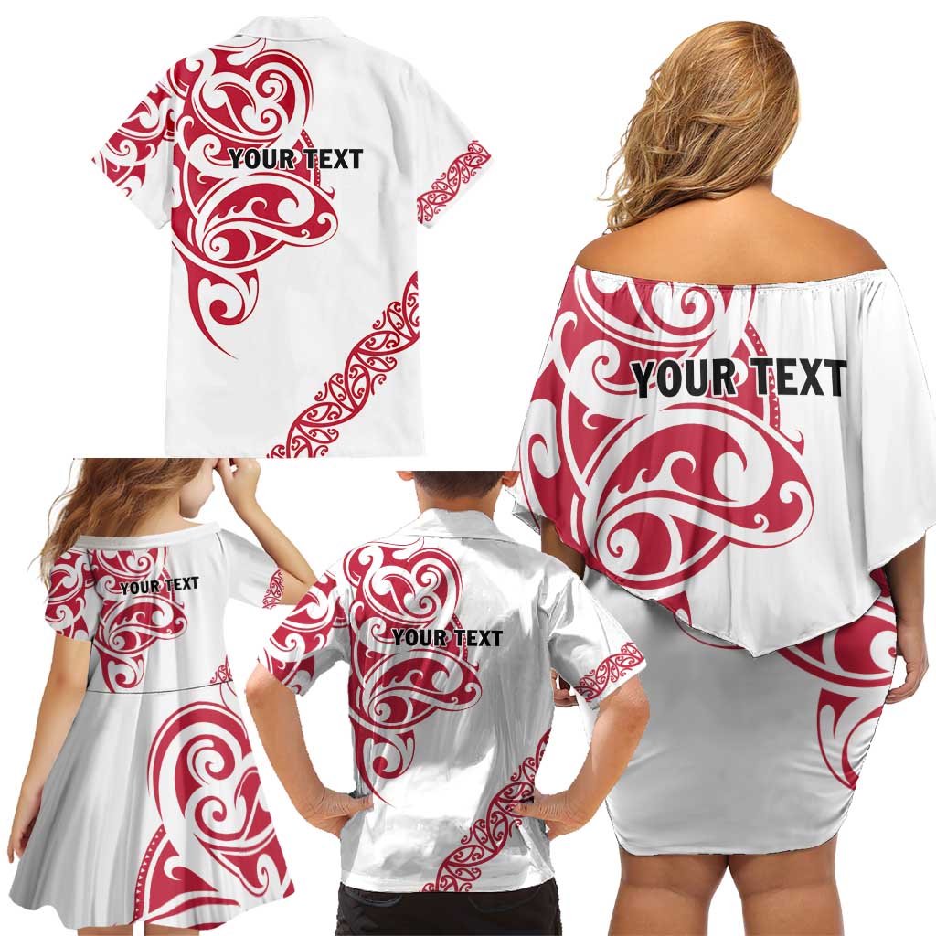 All White Maori Tribal Tattoo Personalised Family Matching Off Shoulder Short Dress and Hawaiian Shirt Classic Red Polynesian Style - Polynesian Pride