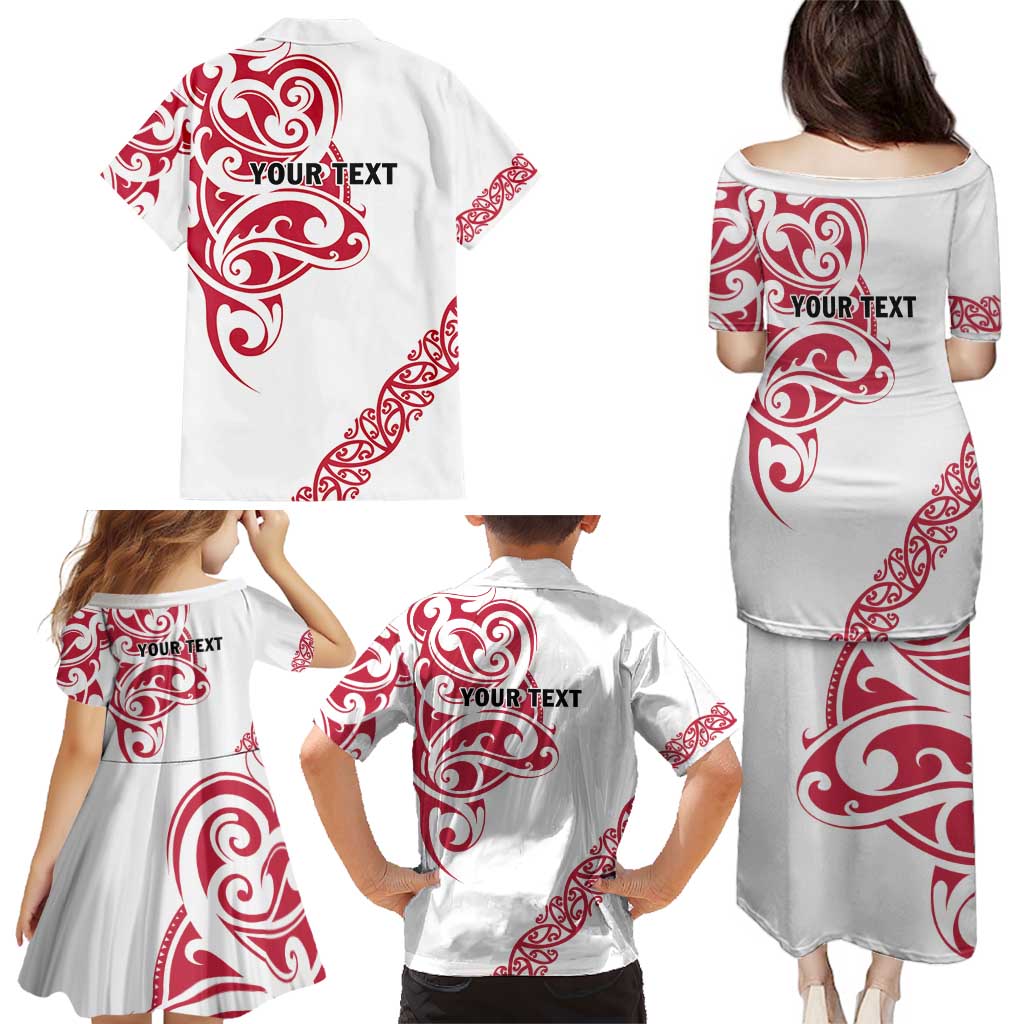 All White Maori Tribal Tattoo Personalised Family Matching Puletasi and Hawaiian Shirt Classic Red Polynesian Style - Polynesian Pride