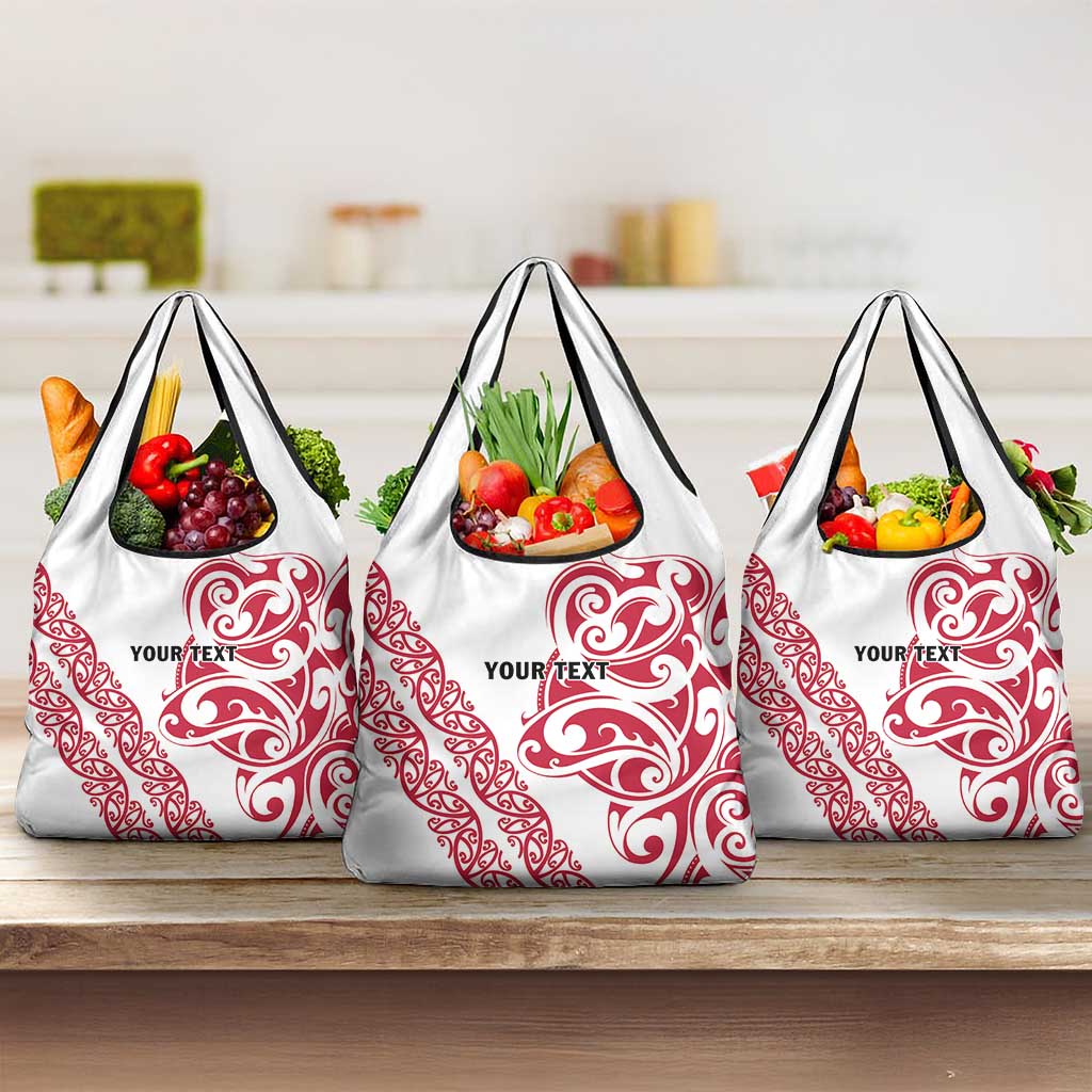 All White Maori Tribal Tattoo Personalised Grocery Bag Classic Red Polynesian Style - Polynesian Pride