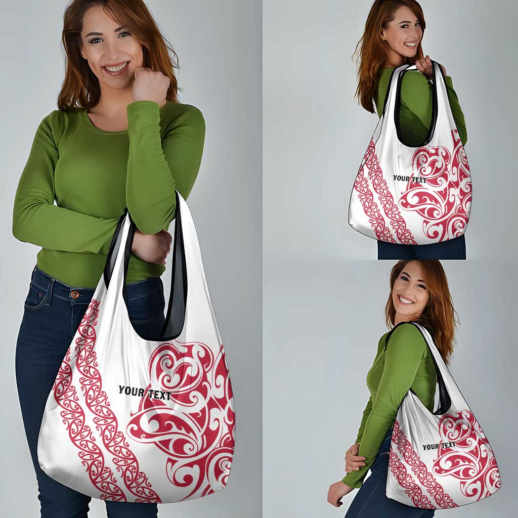 All White Maori Tribal Tattoo Personalised Grocery Bag Classic Red Polynesian Style - Polynesian Pride
