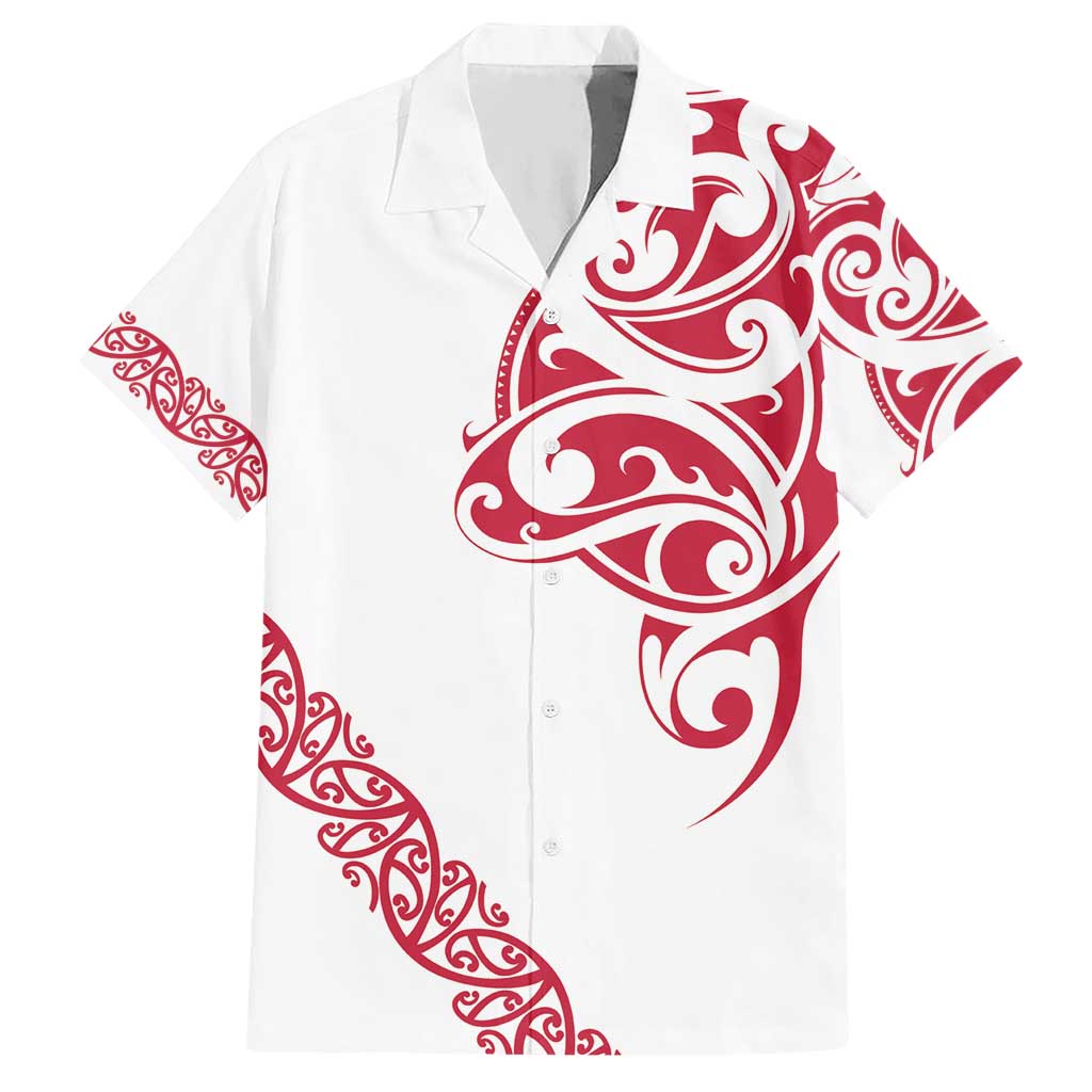 All White Maori Tribal Tattoo Personalised Hawaiian Shirt Classic Red Polynesian Style - Polynesian Pride