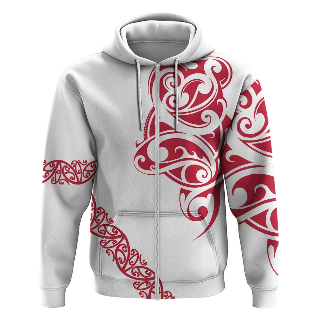 All White Maori Tribal Tattoo Personalised Hoodie Classic Red Polynesian Style - Polynesian Pride