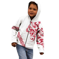 All White Maori Tribal Tattoo Personalised Kid Hoodie Classic Red Polynesian Style - Polynesian Pride