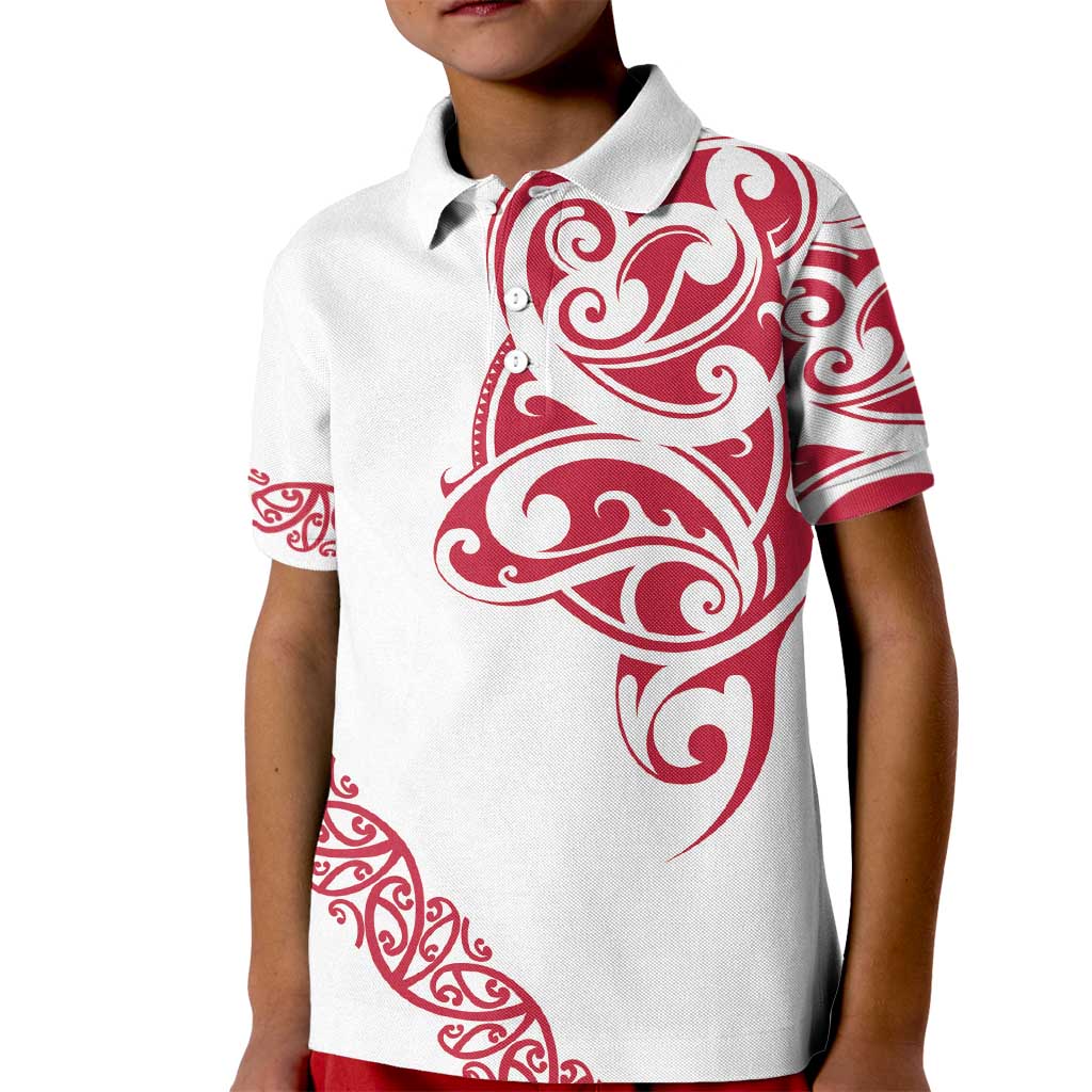 All White Maori Tribal Tattoo Personalised Kid Polo Shirt Classic Red Polynesian Style - Polynesian Pride